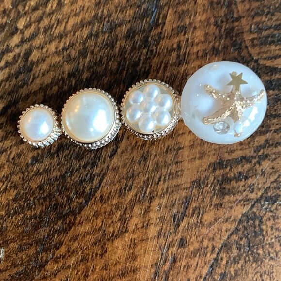 Set of 5 Pearl and Rhinestone Hair Clips - Starfish Scissors Feather Design - Picture 4 of 12